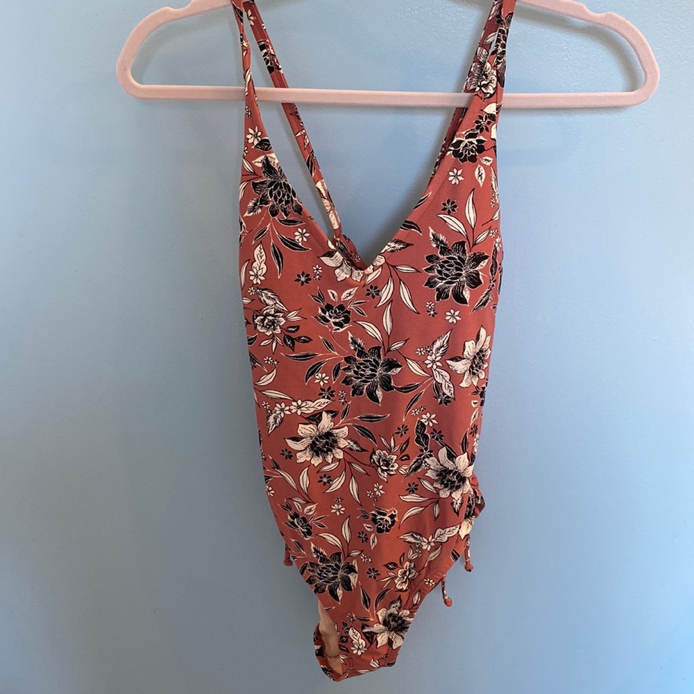 Pink floral one piece bathing suit